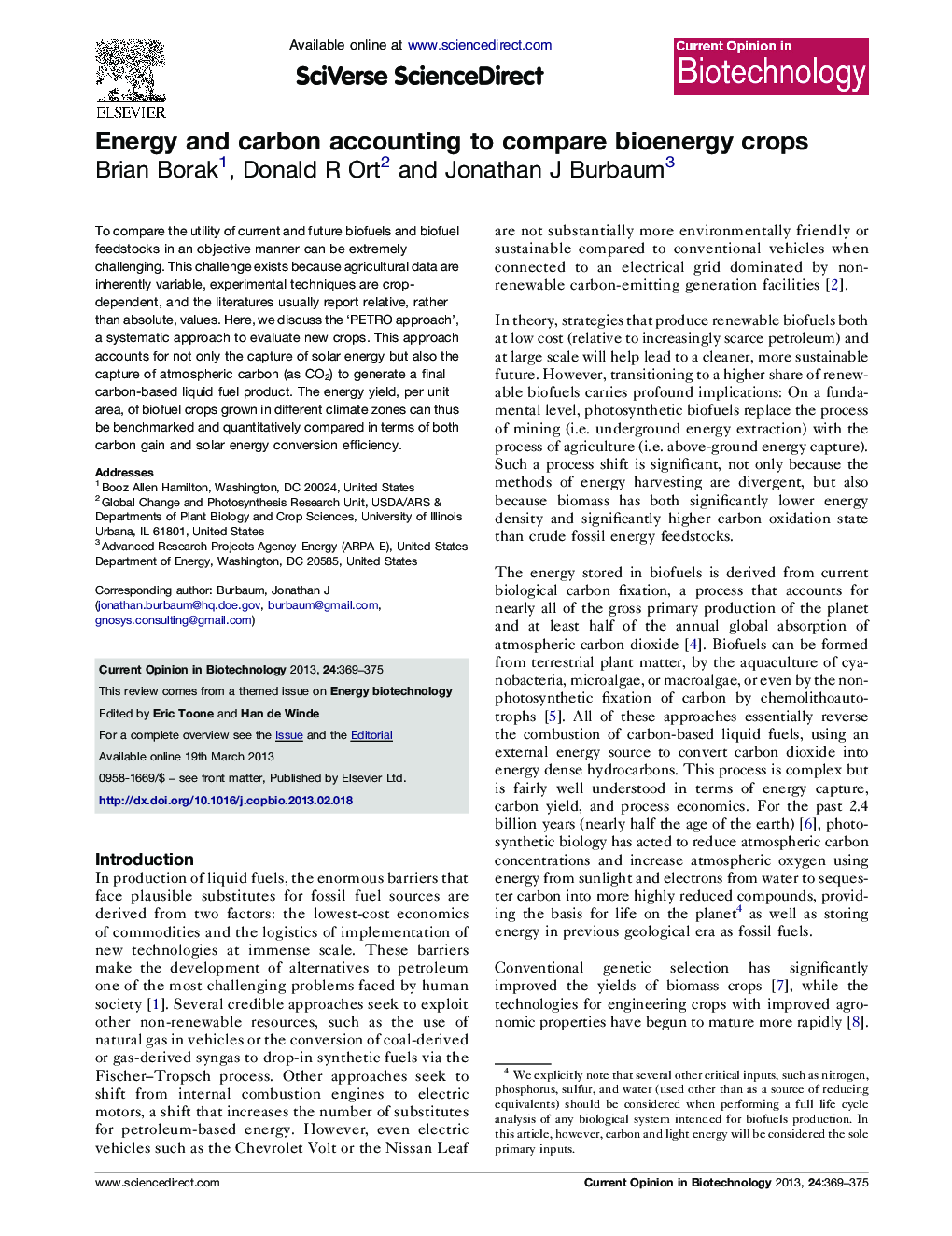 Energy and carbon accounting to compare bioenergy crops