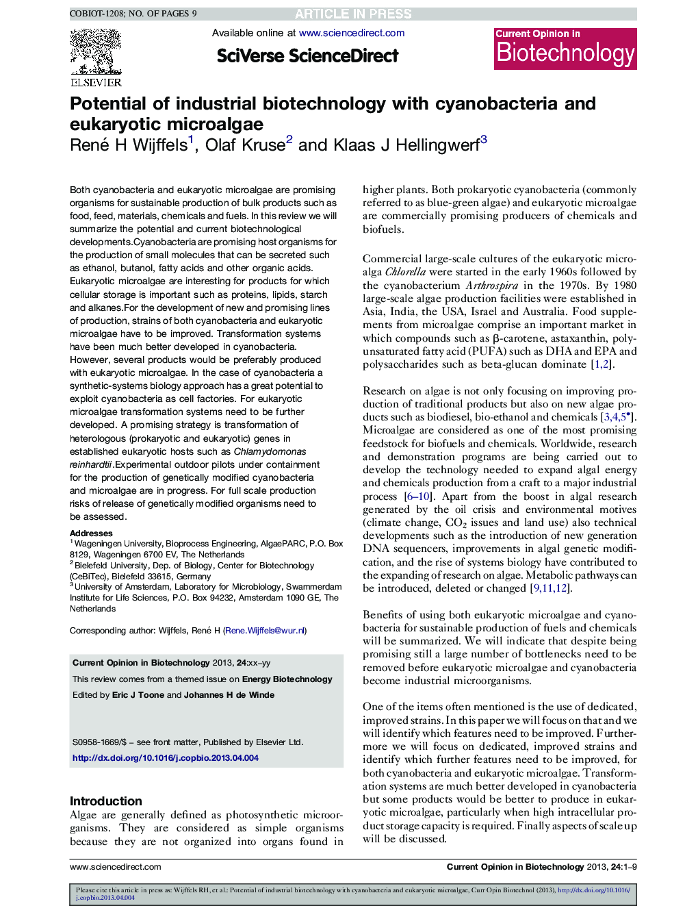 Potential of industrial biotechnology with cyanobacteria and eukaryotic microalgae