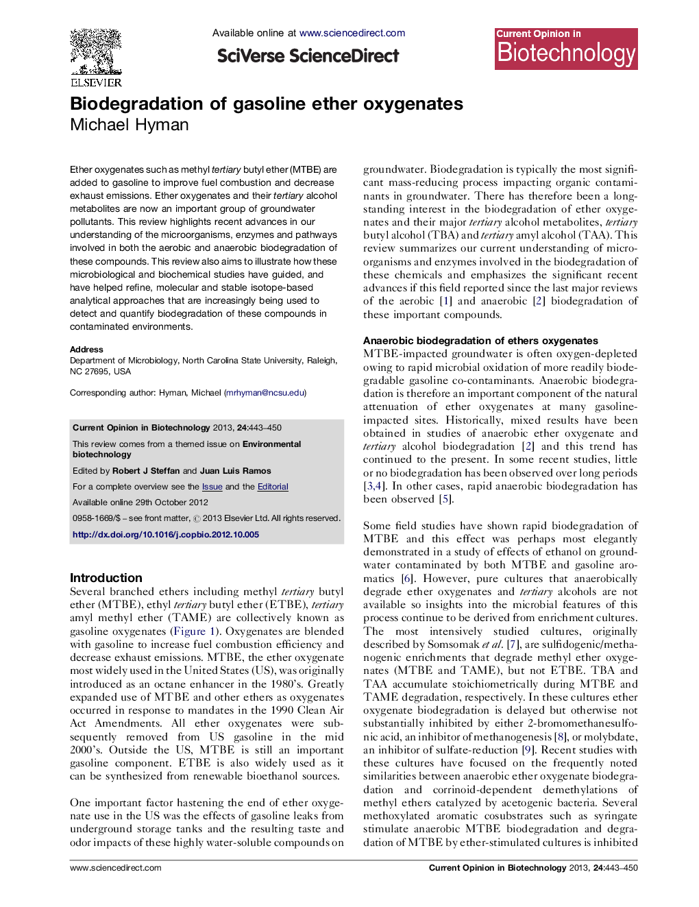 Biodegradation of gasoline ether oxygenates