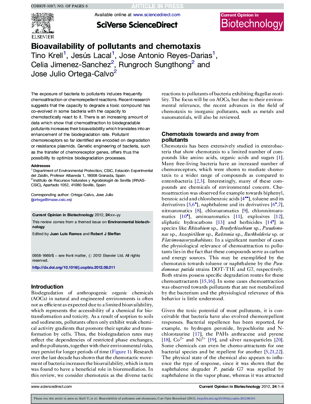 Bioavailability of pollutants and chemotaxis