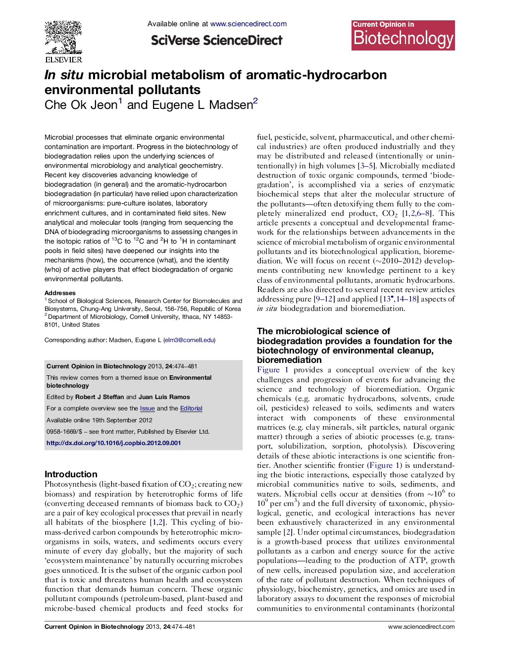 In situ microbial metabolism of aromatic-hydrocarbon environmental pollutants