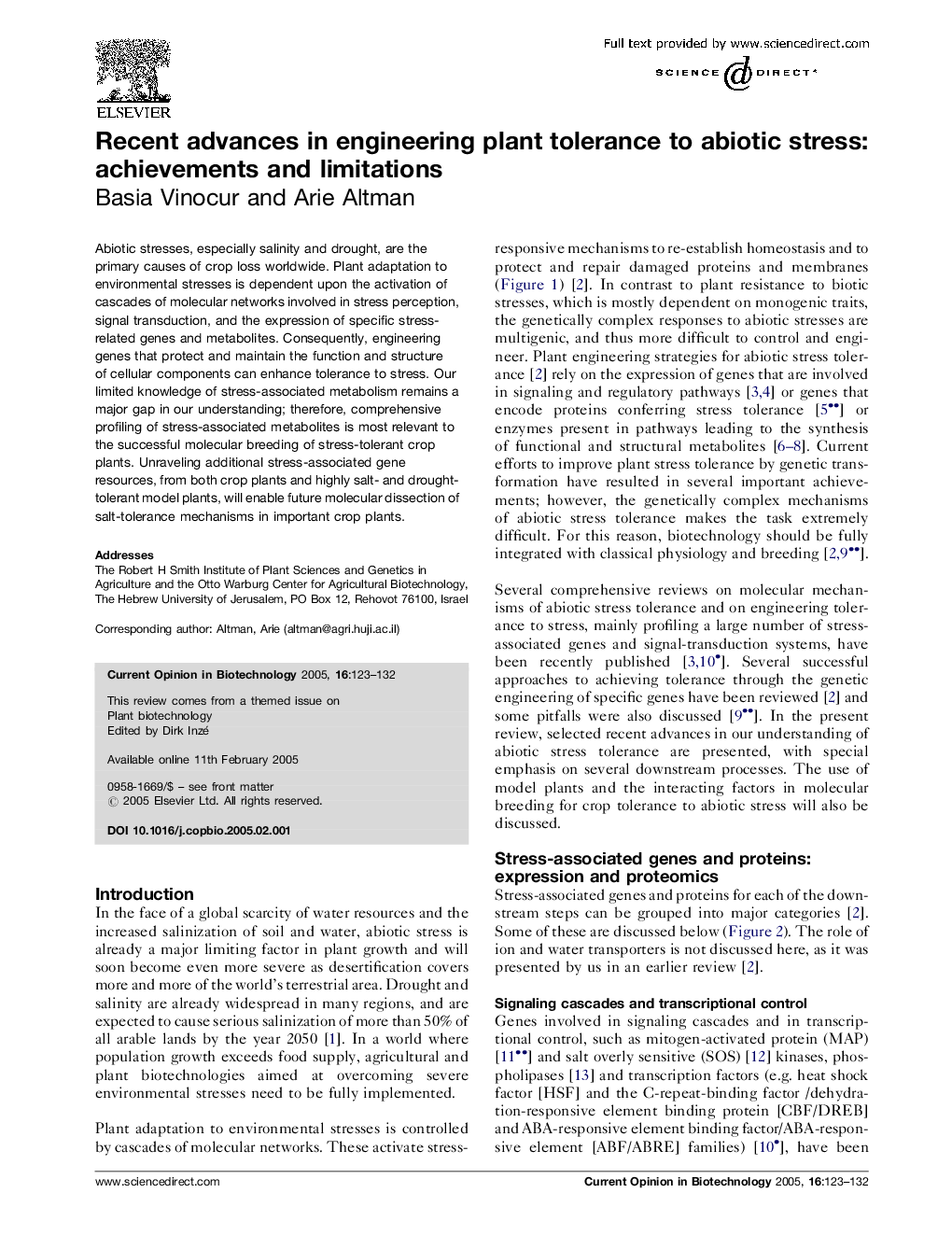 Recent advances in engineering plant tolerance to abiotic stress: achievements and limitations