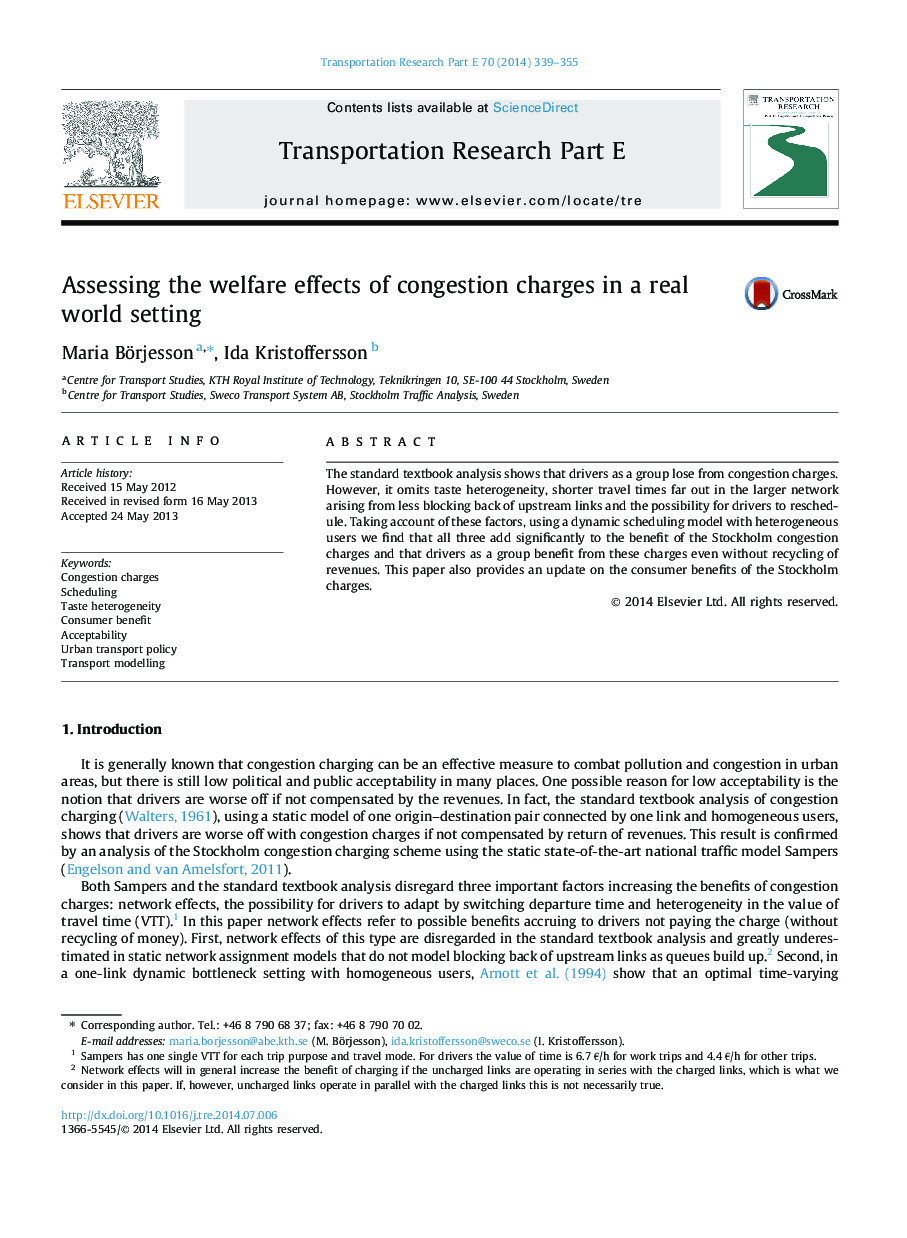 Assessing the welfare effects of congestion charges in a real world setting
