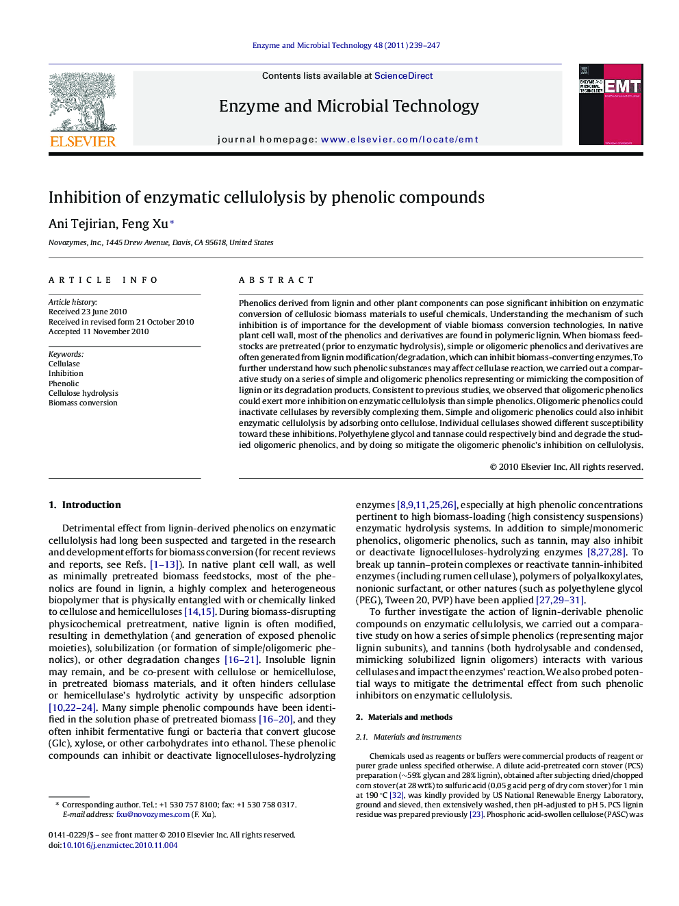 Inhibition of enzymatic cellulolysis by phenolic compounds