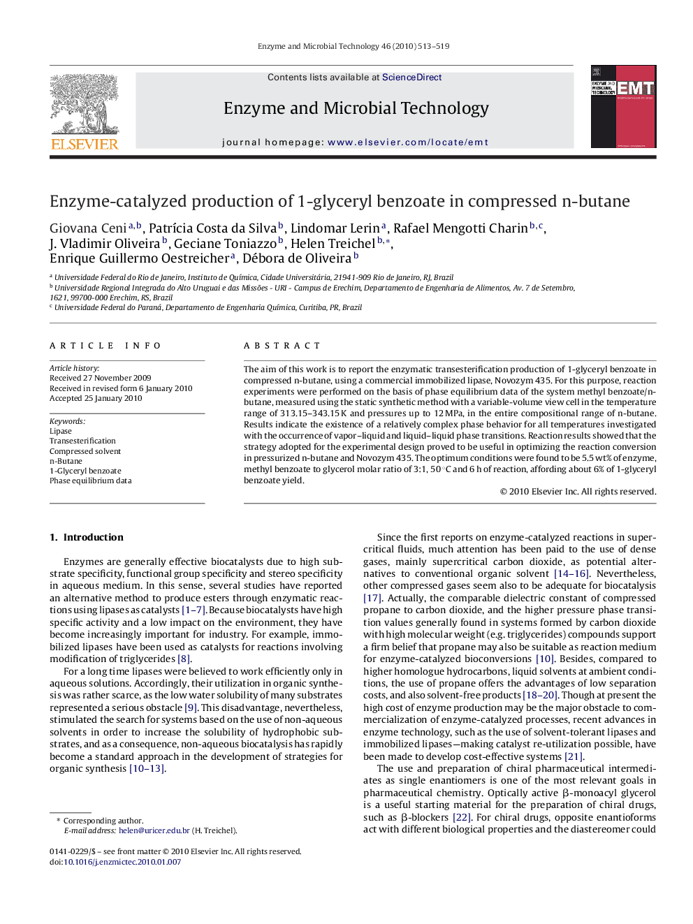 Enzyme-catalyzed production of 1-glyceryl benzoate in compressed n-butane