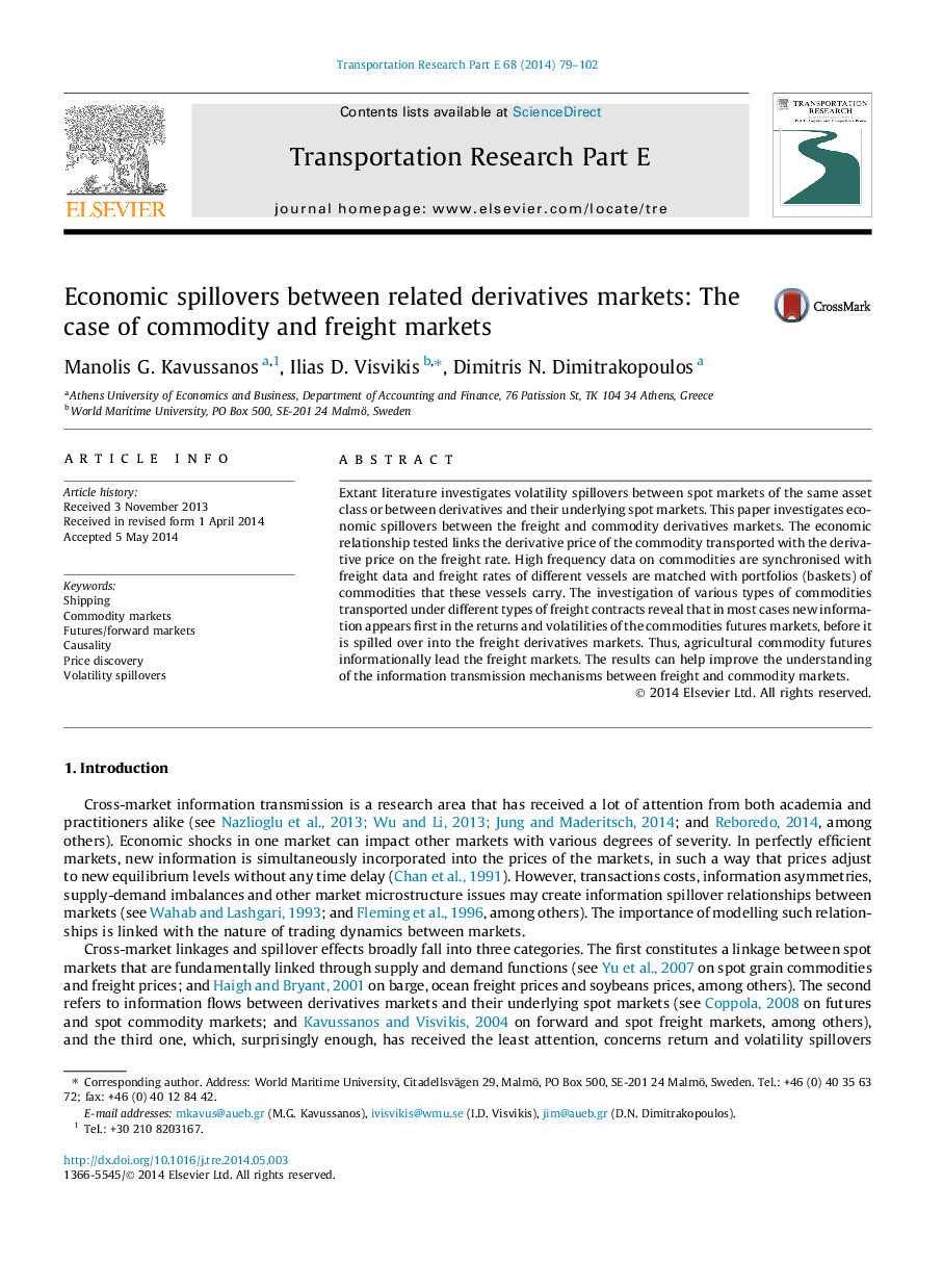 Economic spillovers between related derivatives markets: The case of commodity and freight markets