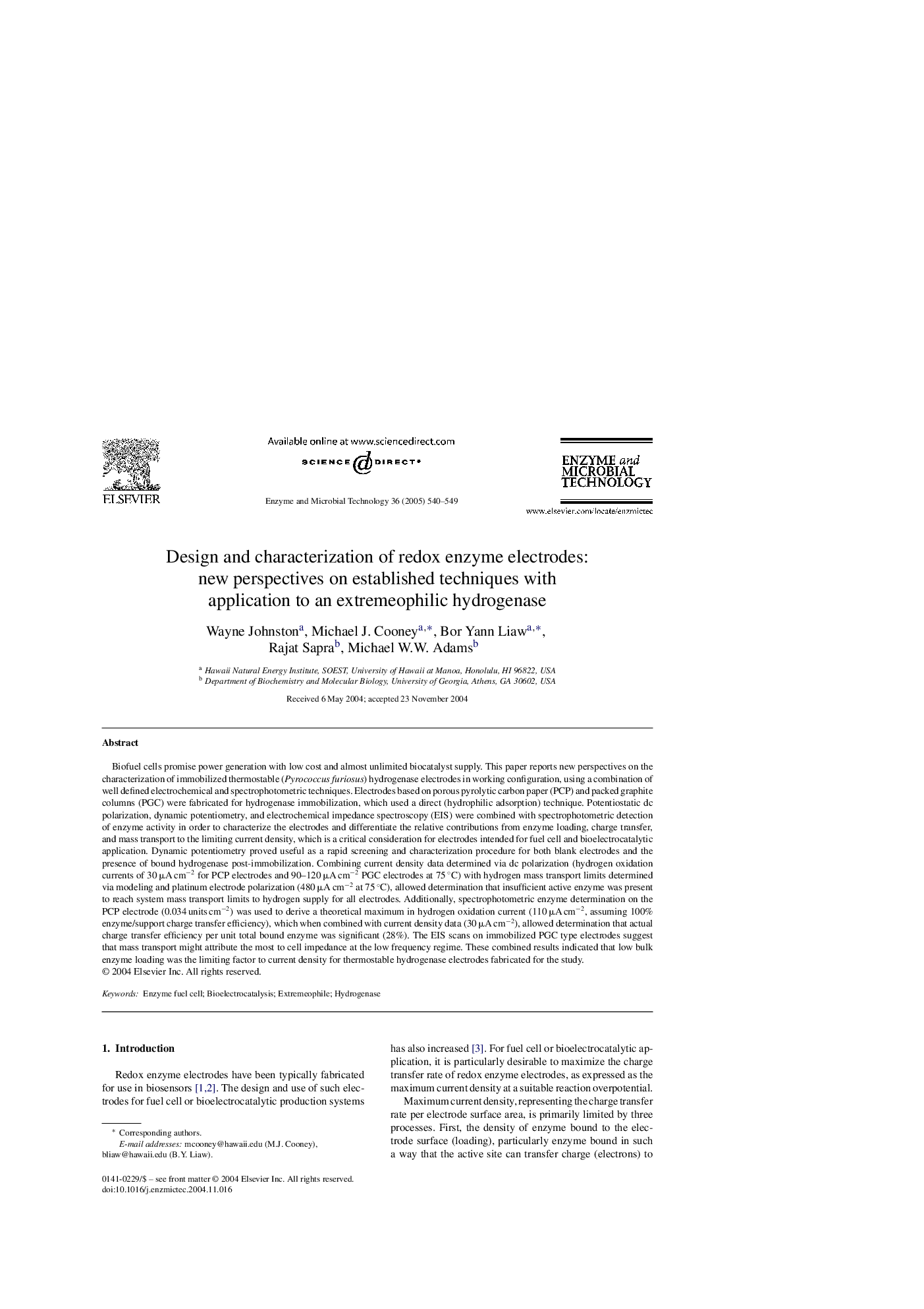 Design and characterization of redox enzyme electrodes: new perspectives on established techniques with application to an extremeophilic hydrogenase