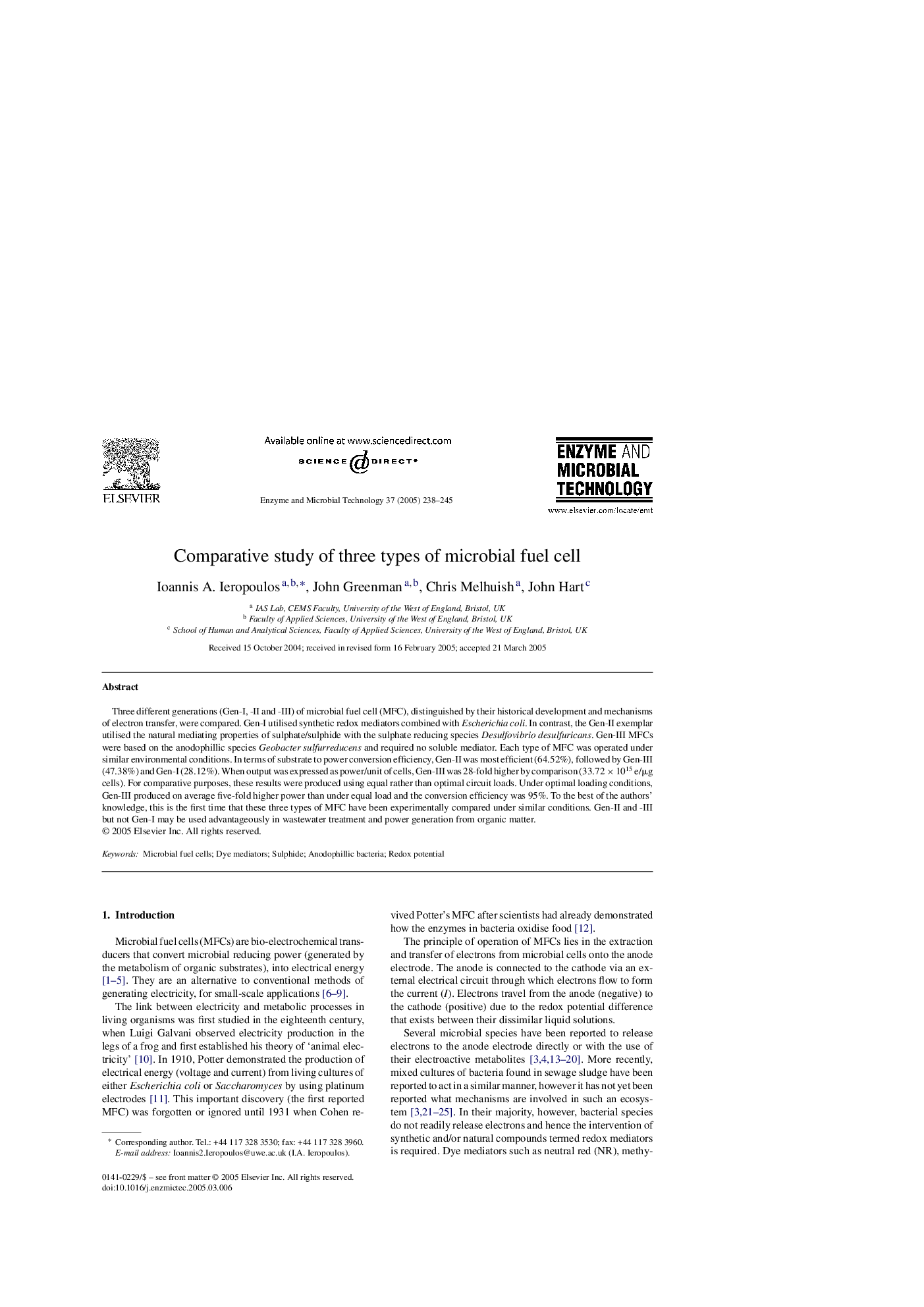 Comparative study of three types of microbial fuel cell