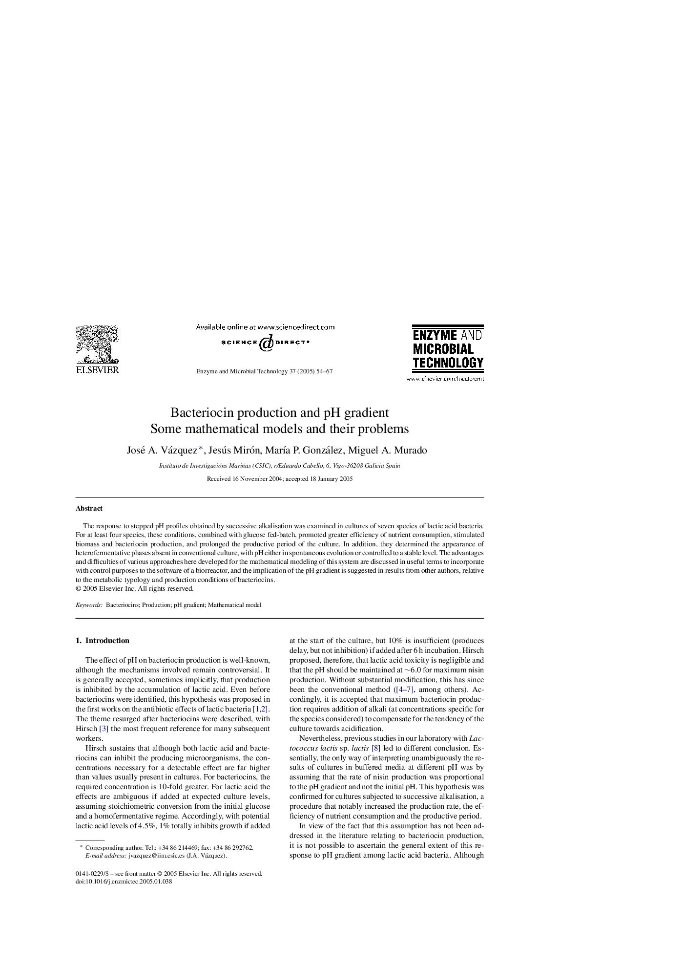 Bacteriocin production and pH gradient