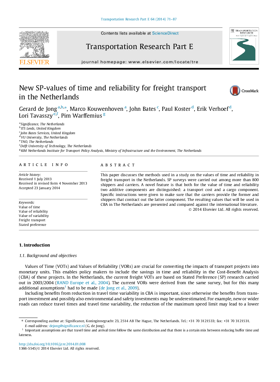 New SP-values of time and reliability for freight transport in the Netherlands