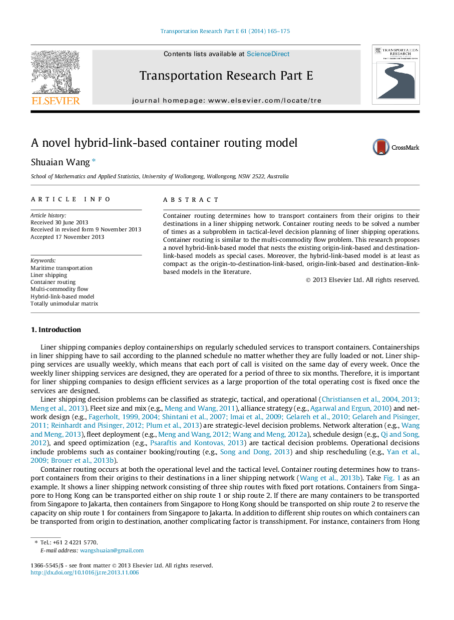 A novel hybrid-link-based container routing model