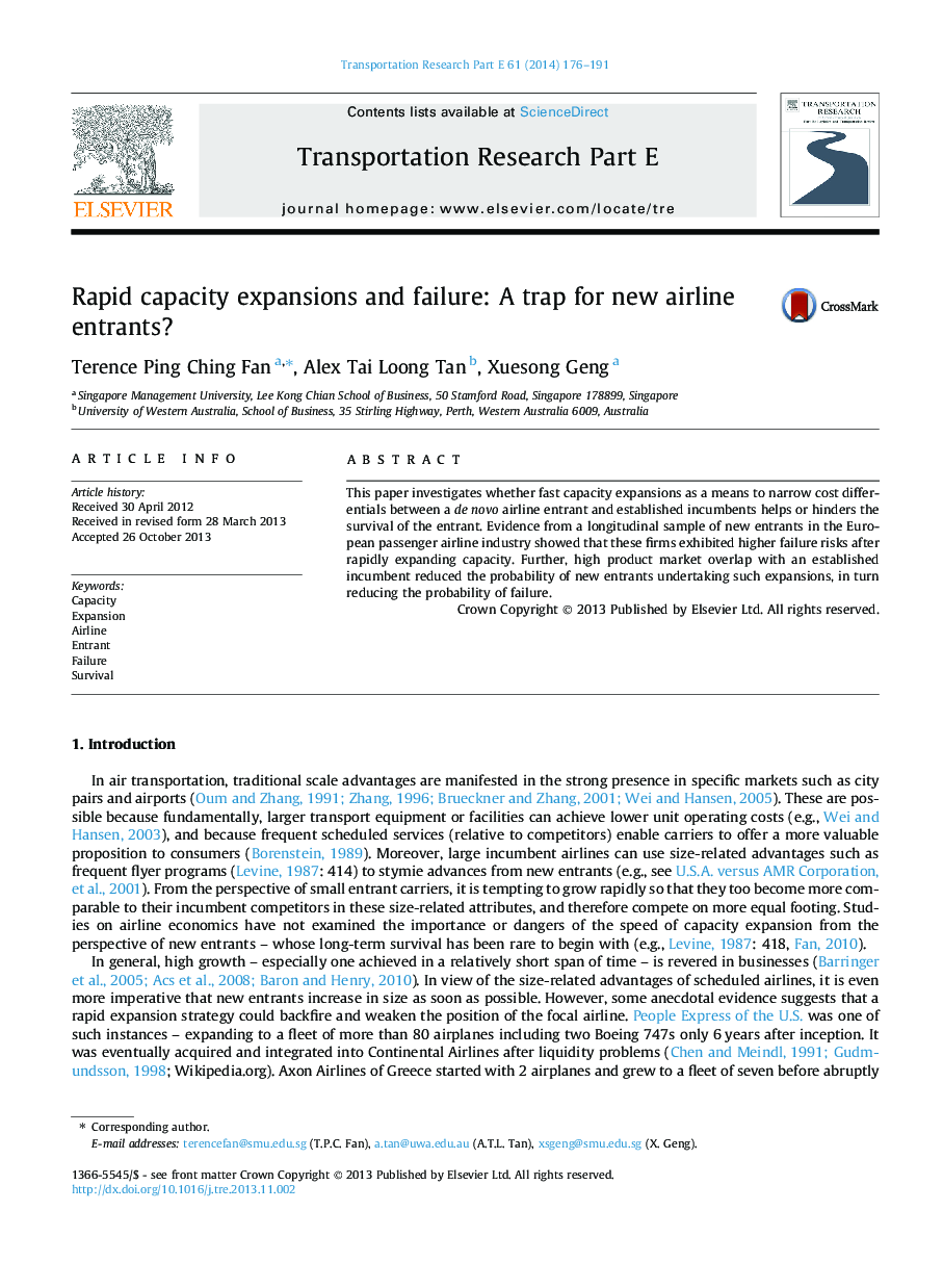 Rapid capacity expansions and failure: A trap for new airline entrants?