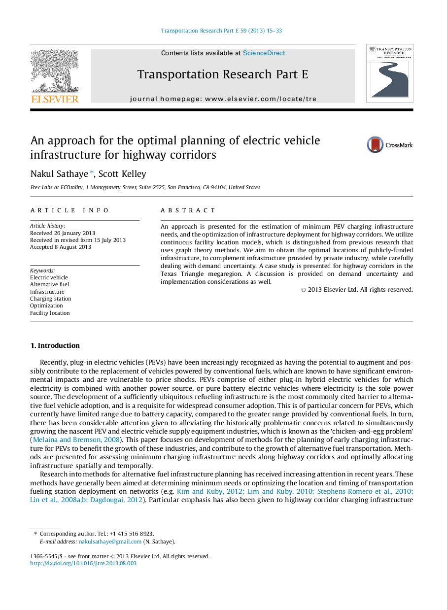 An approach for the optimal planning of electric vehicle infrastructure for highway corridors