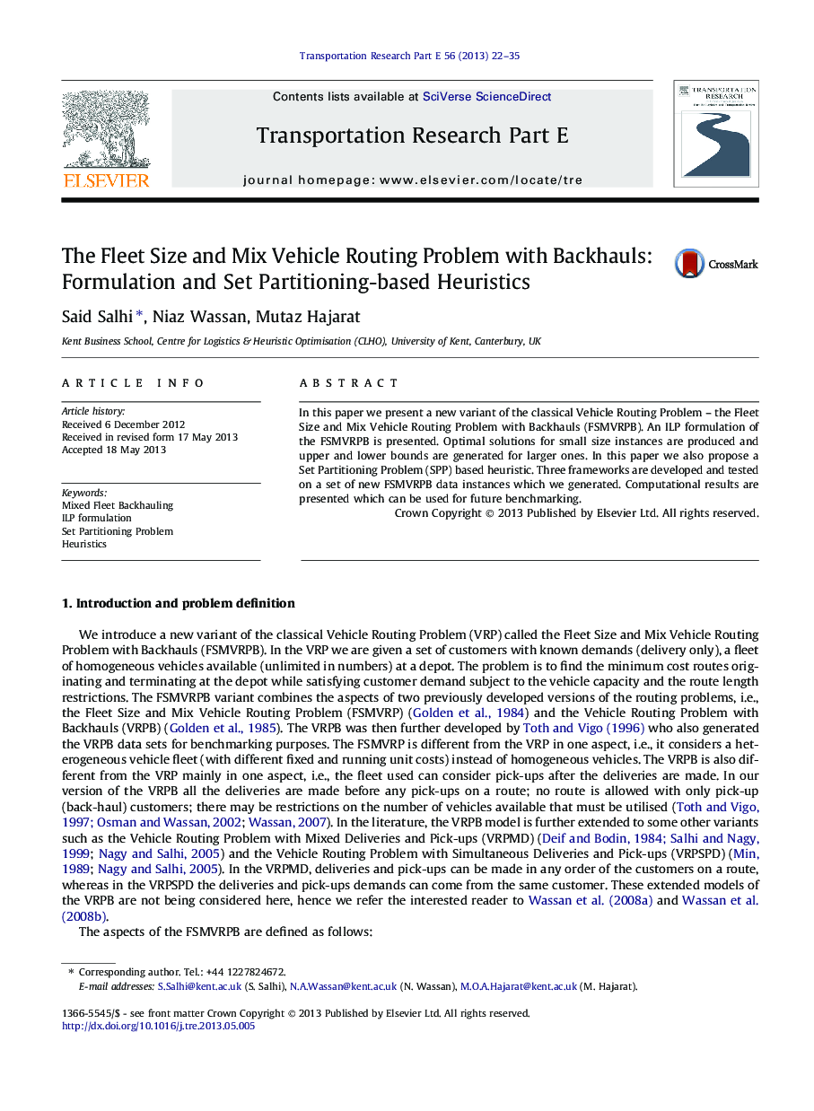 The Fleet Size and Mix Vehicle Routing Problem with Backhauls: Formulation and Set Partitioning-based Heuristics