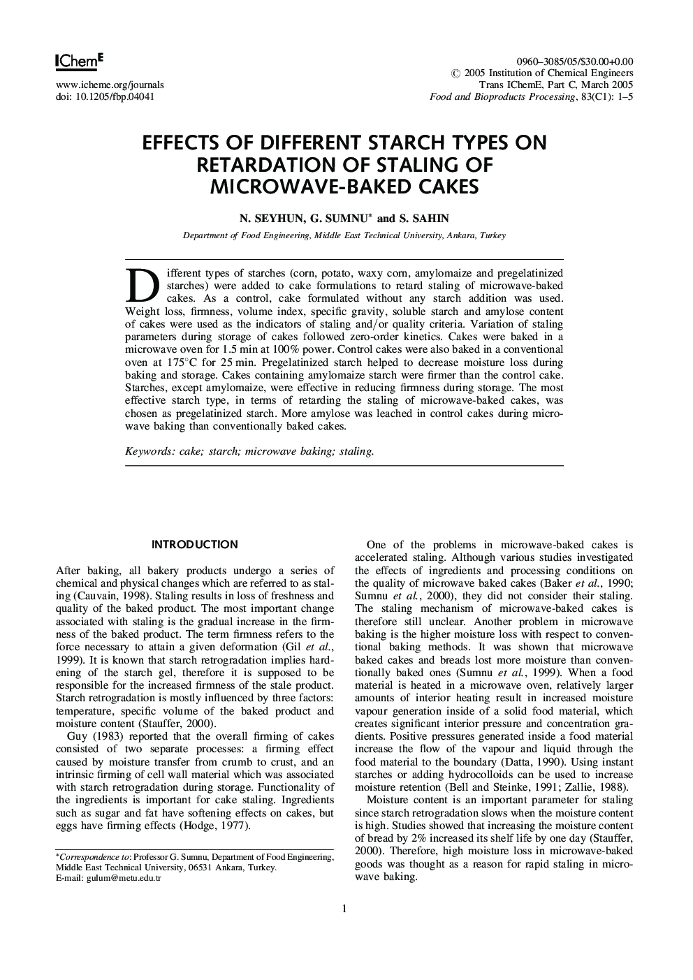 Effects of Different Starch Types on Retardation of Staling of Microwave-baked Cakes