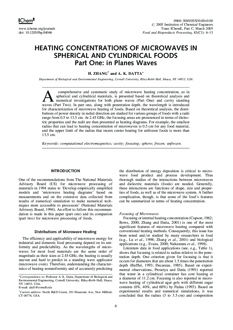 Heating Concentrations of Microwaves in Spherical and Cylindrical Foods