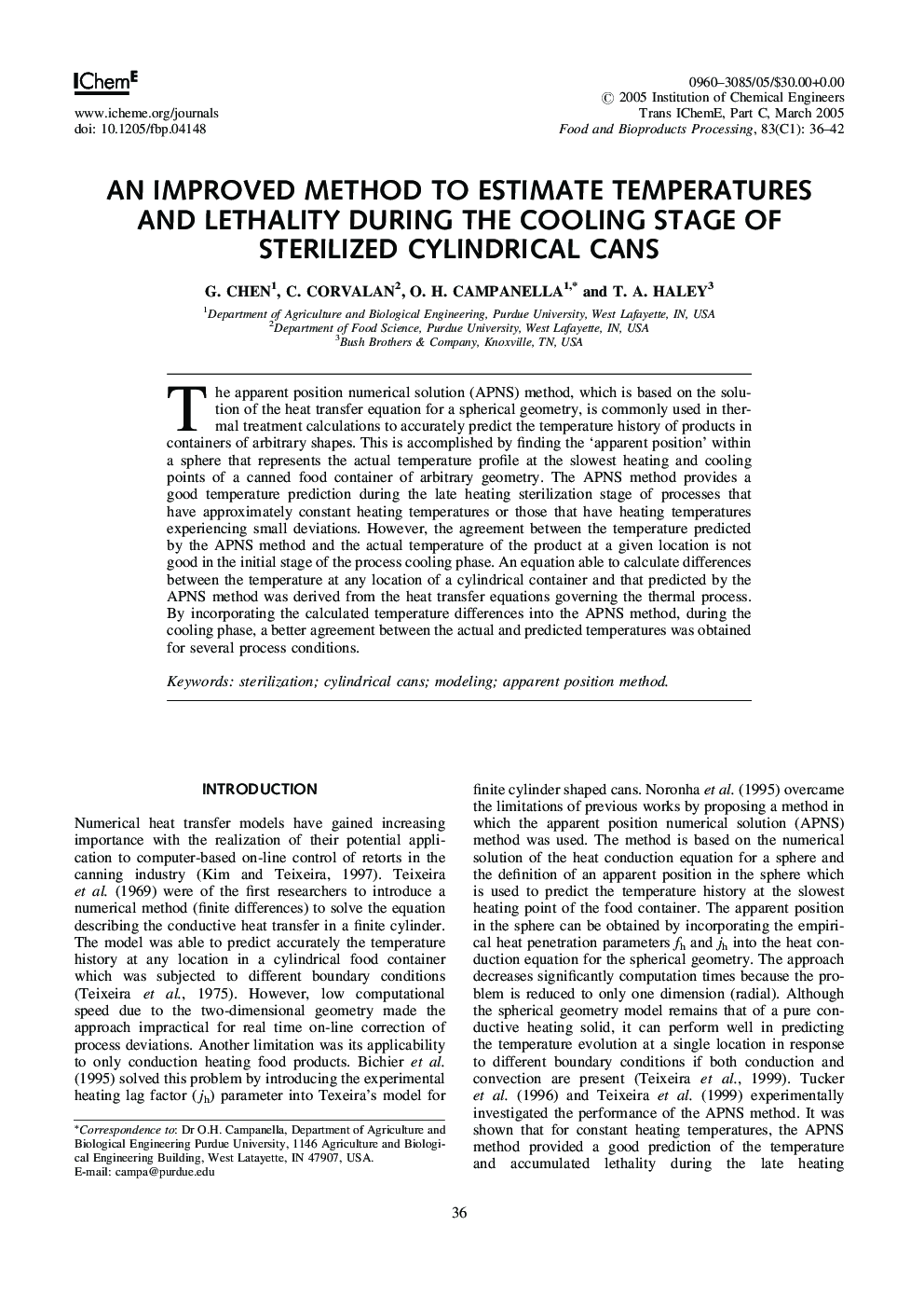 An Improved Method to Estimate Temperatures and Lethality During the Cooling Stage of Sterilized Cylindrical Cans