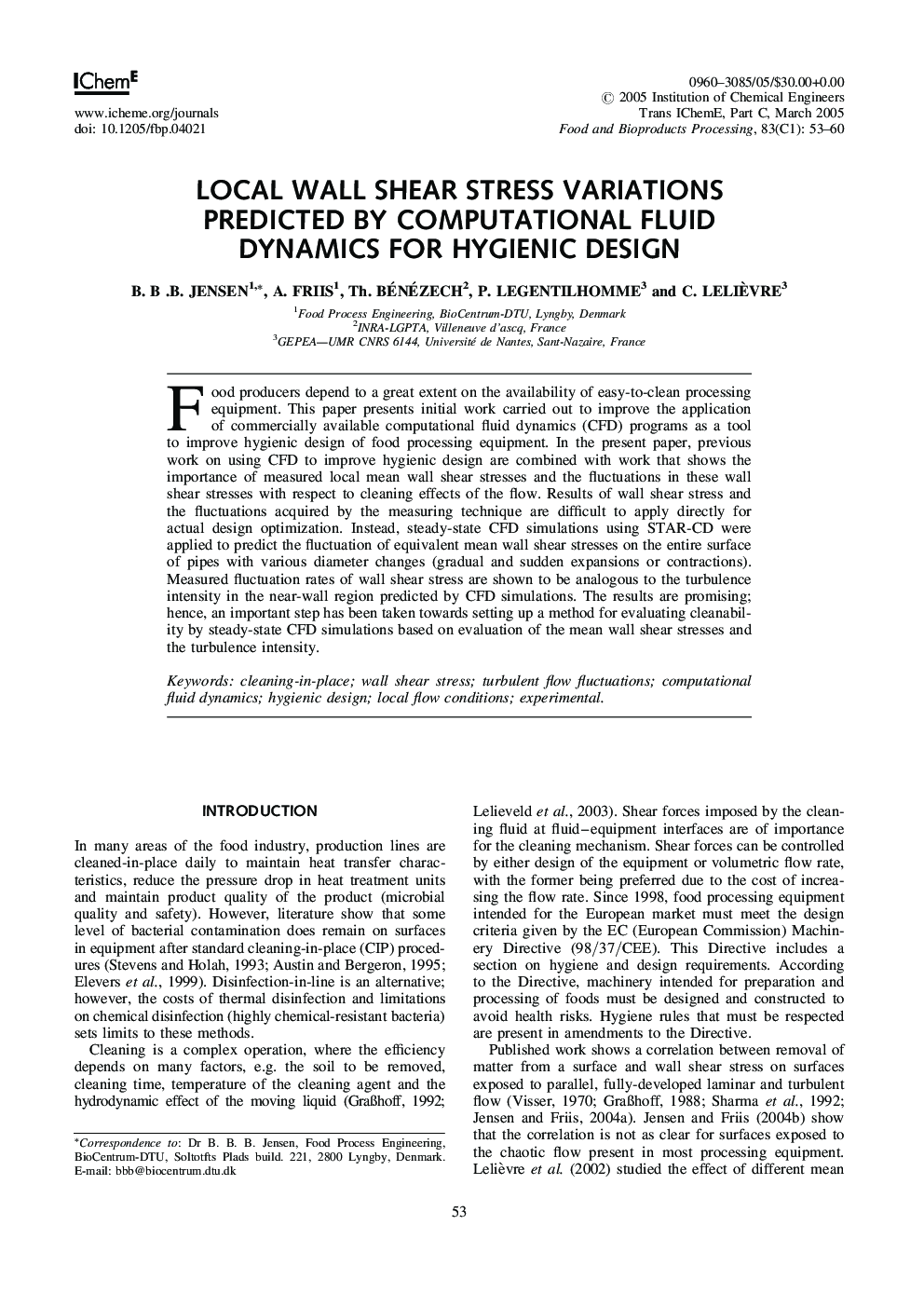 Local Wall Shear Stress Variations Predicted by Computational Fluid Dynamics for Hygienic Design