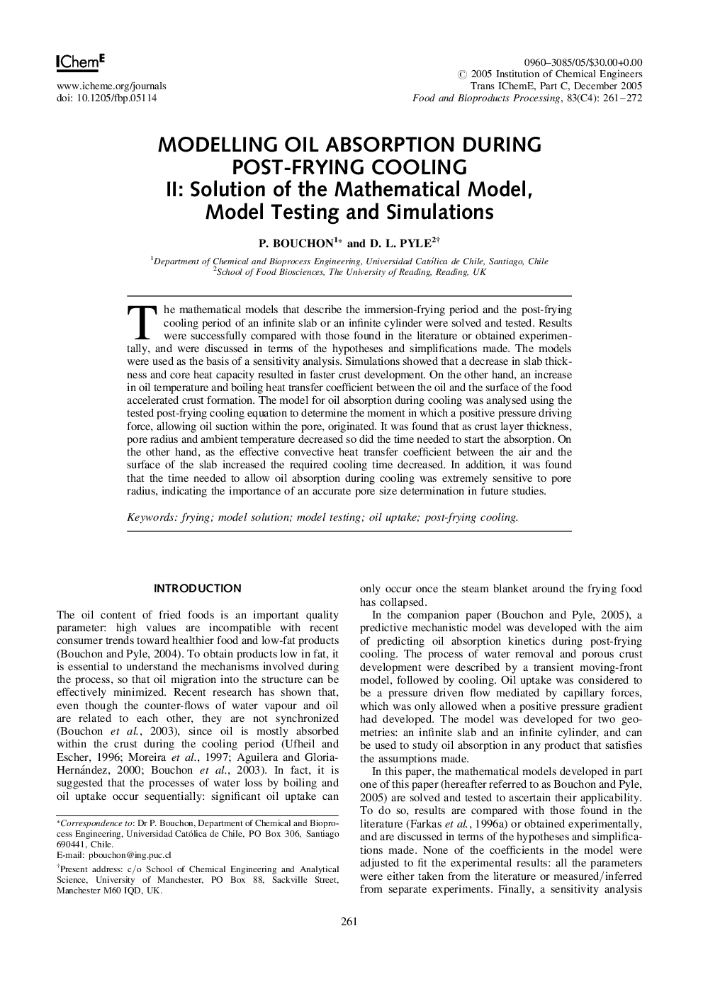 Modelling Oil Absorption During Post-Frying Cooling