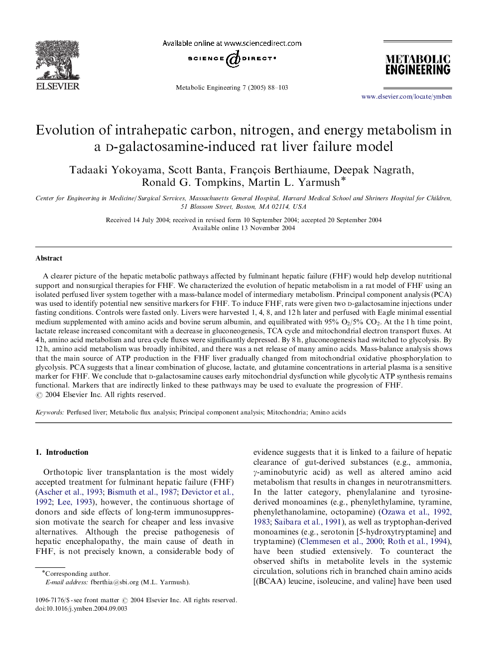 Evolution of intrahepatic carbon, nitrogen, and energy metabolism in a D-galactosamine-induced rat liver failure model