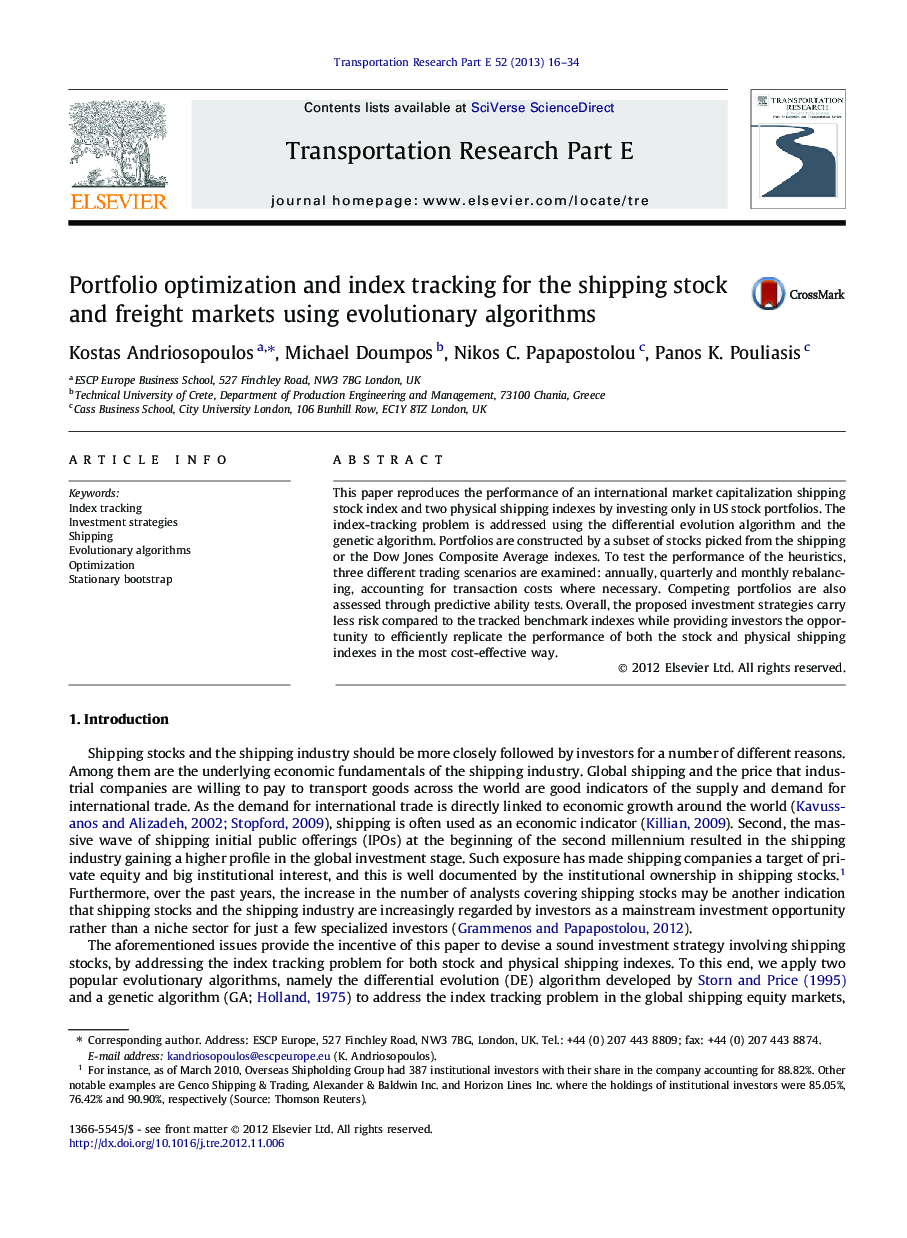 Portfolio optimization and index tracking for the shipping stock and freight markets using evolutionary algorithms