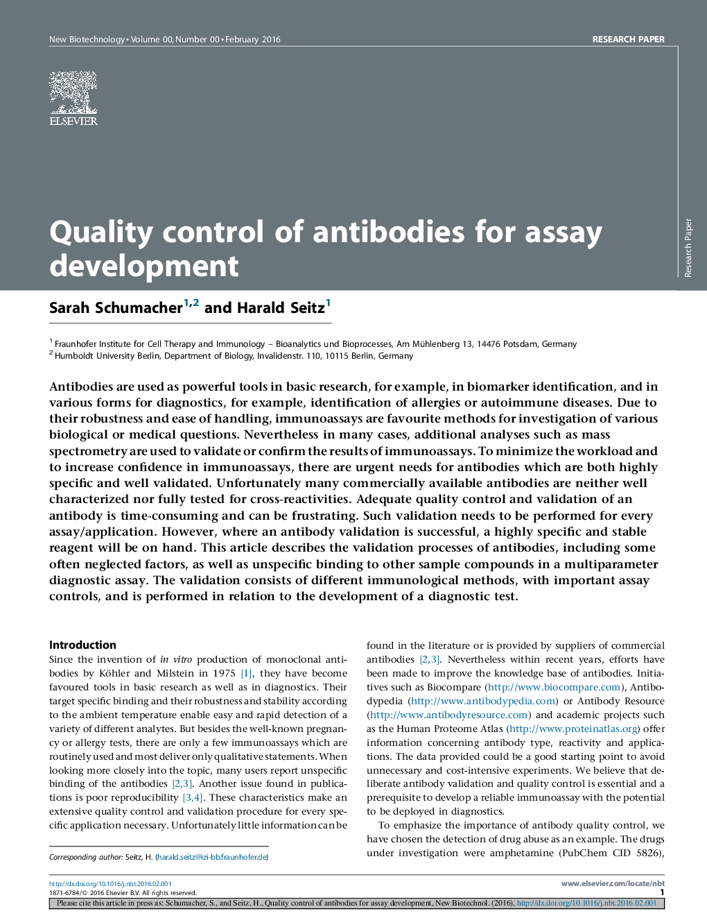 کنترل کیفیت آنتیبادی ها برای توسعه تست 