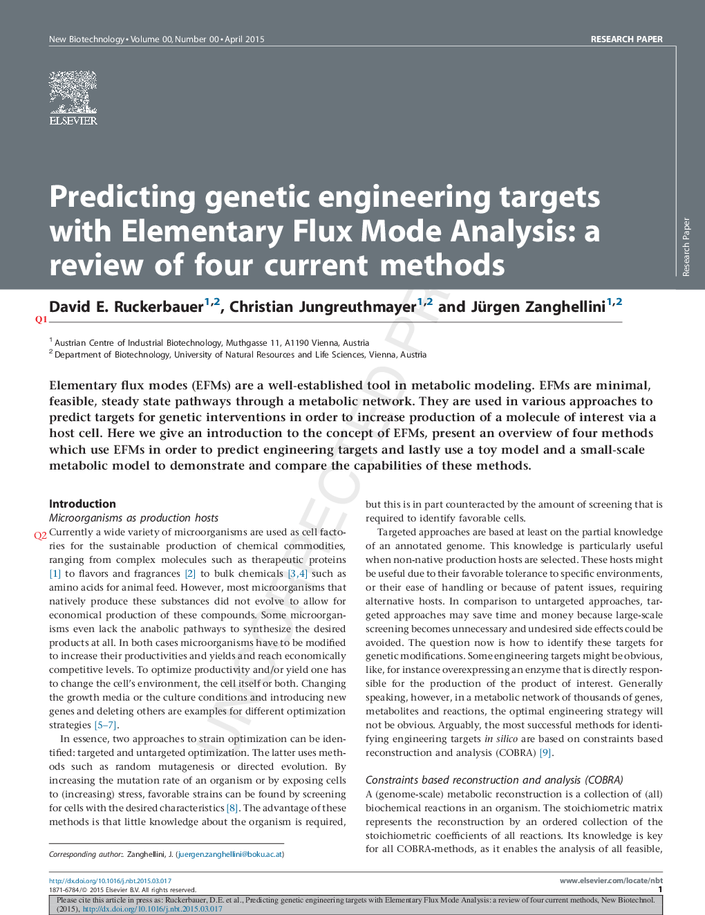Predicting genetic engineering targets with Elementary Flux Mode Analysis: a review of four current methods