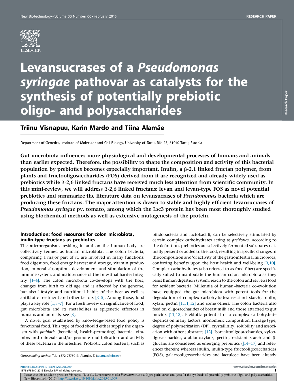 Levansucrases of a Pseudomonas syringae pathovar as catalysts for the synthesis of potentially prebiotic oligo- and polysaccharides