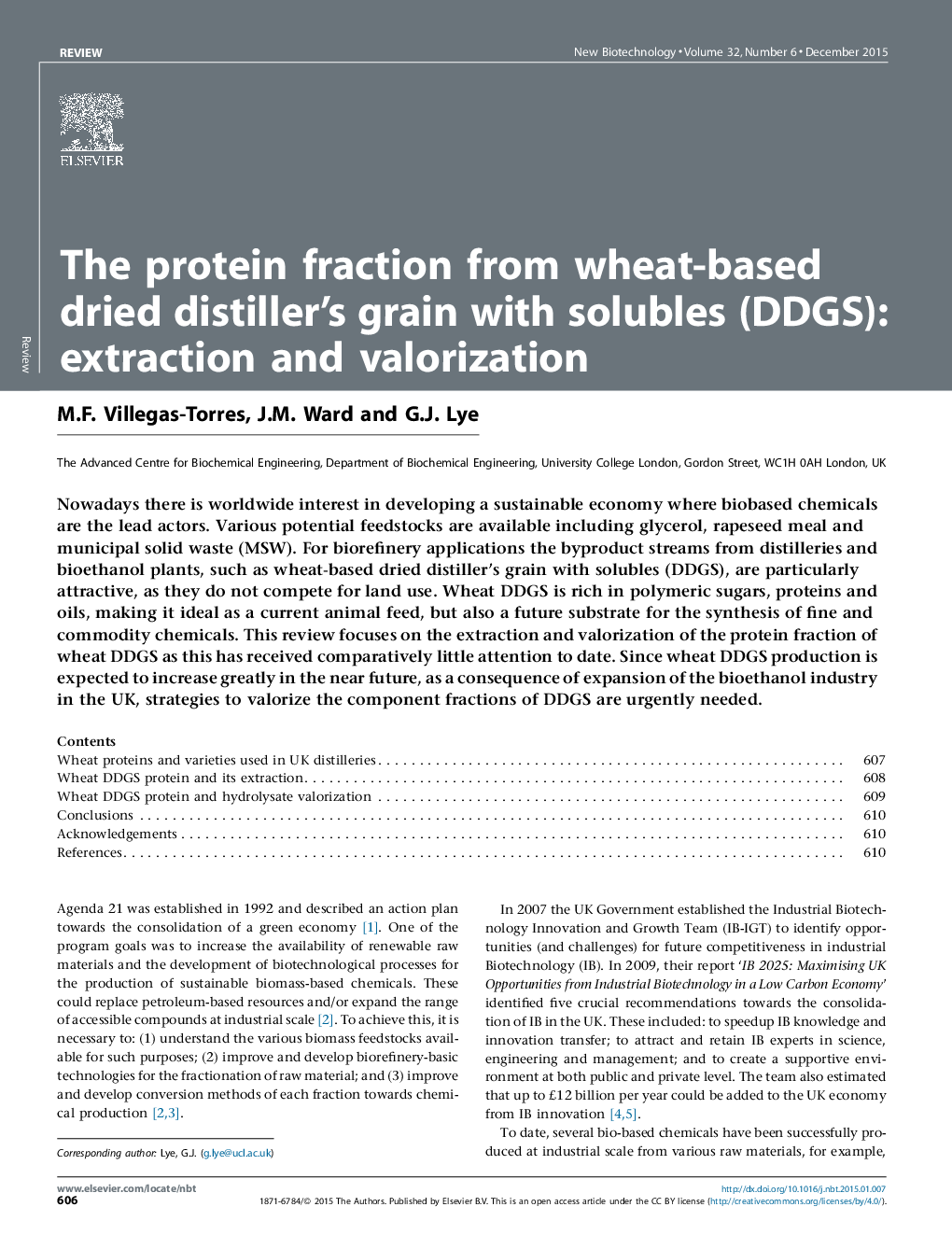 The protein fraction from wheat-based dried distiller's grain with solubles (DDGS): extraction and valorization