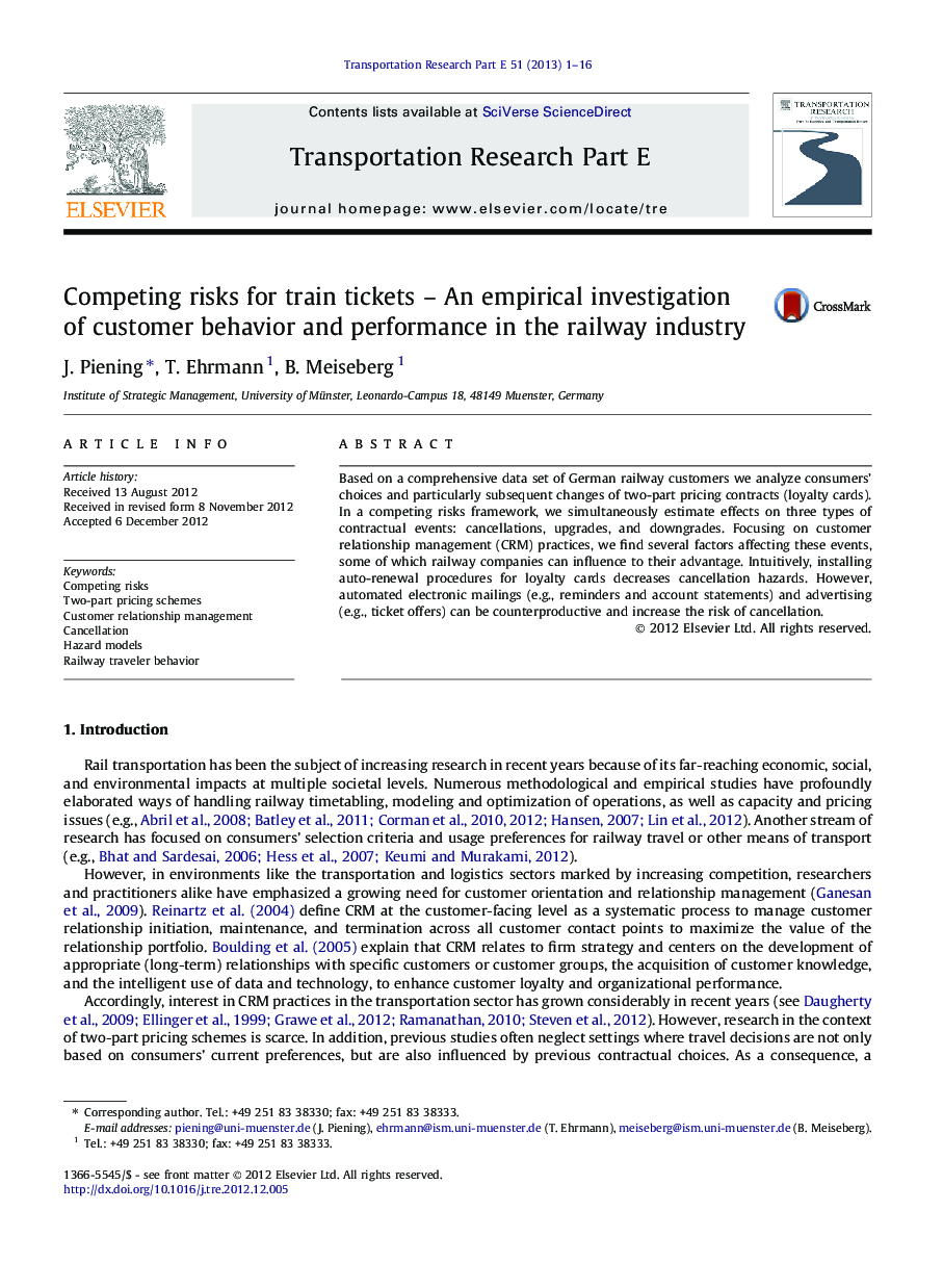 Competing risks for train tickets – An empirical investigation of customer behavior and performance in the railway industry