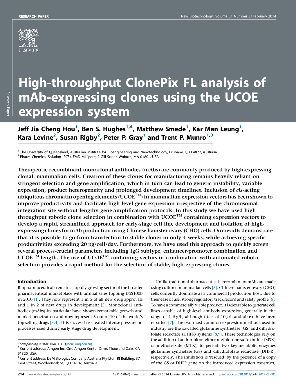عکس صفحه اول مقاله: High-throughput ClonePix FL analysis of mAb-expressing clones using the UCOE expression system High-throughput ClonePix FL analysis of mAb-expressing clones using the UCOE expression system