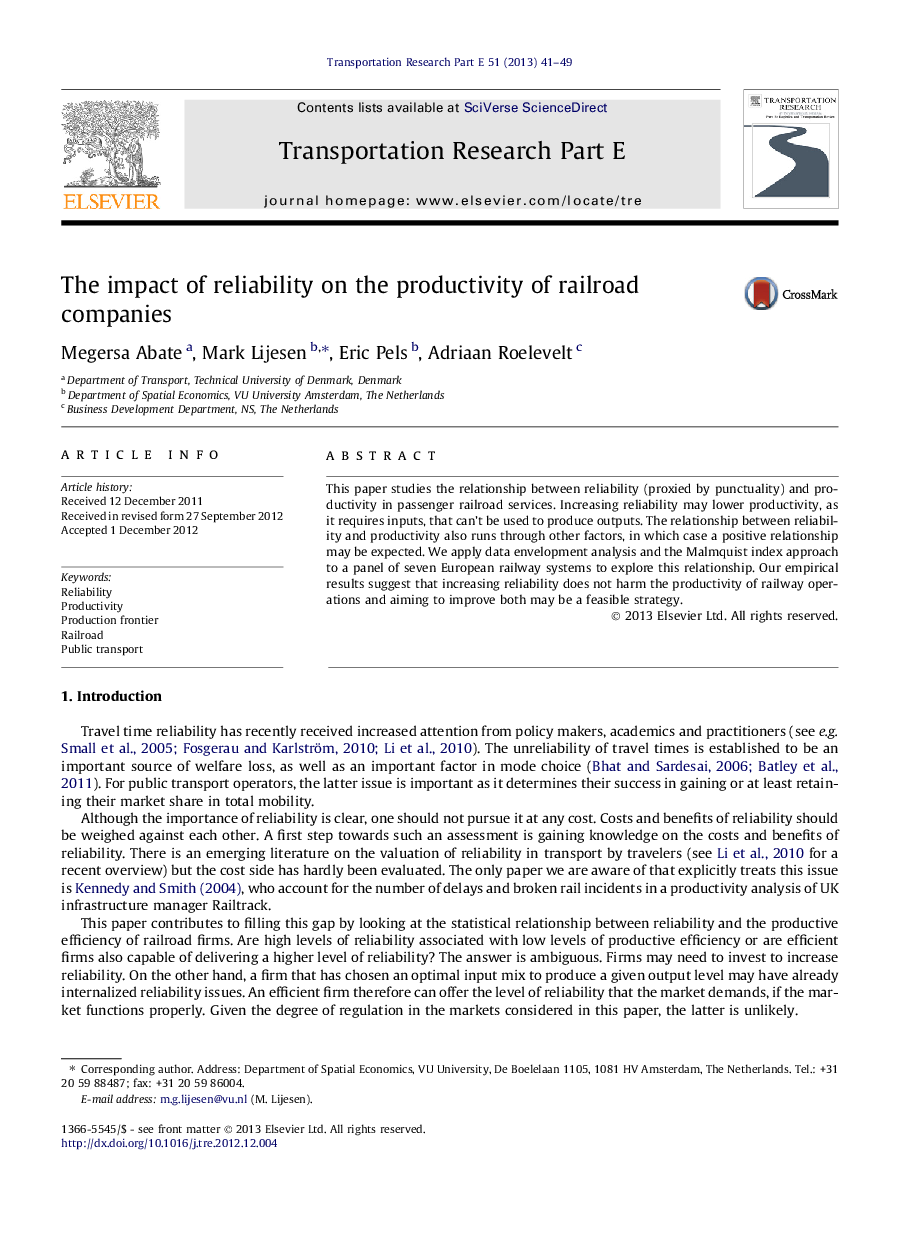 The impact of reliability on the productivity of railroad companies