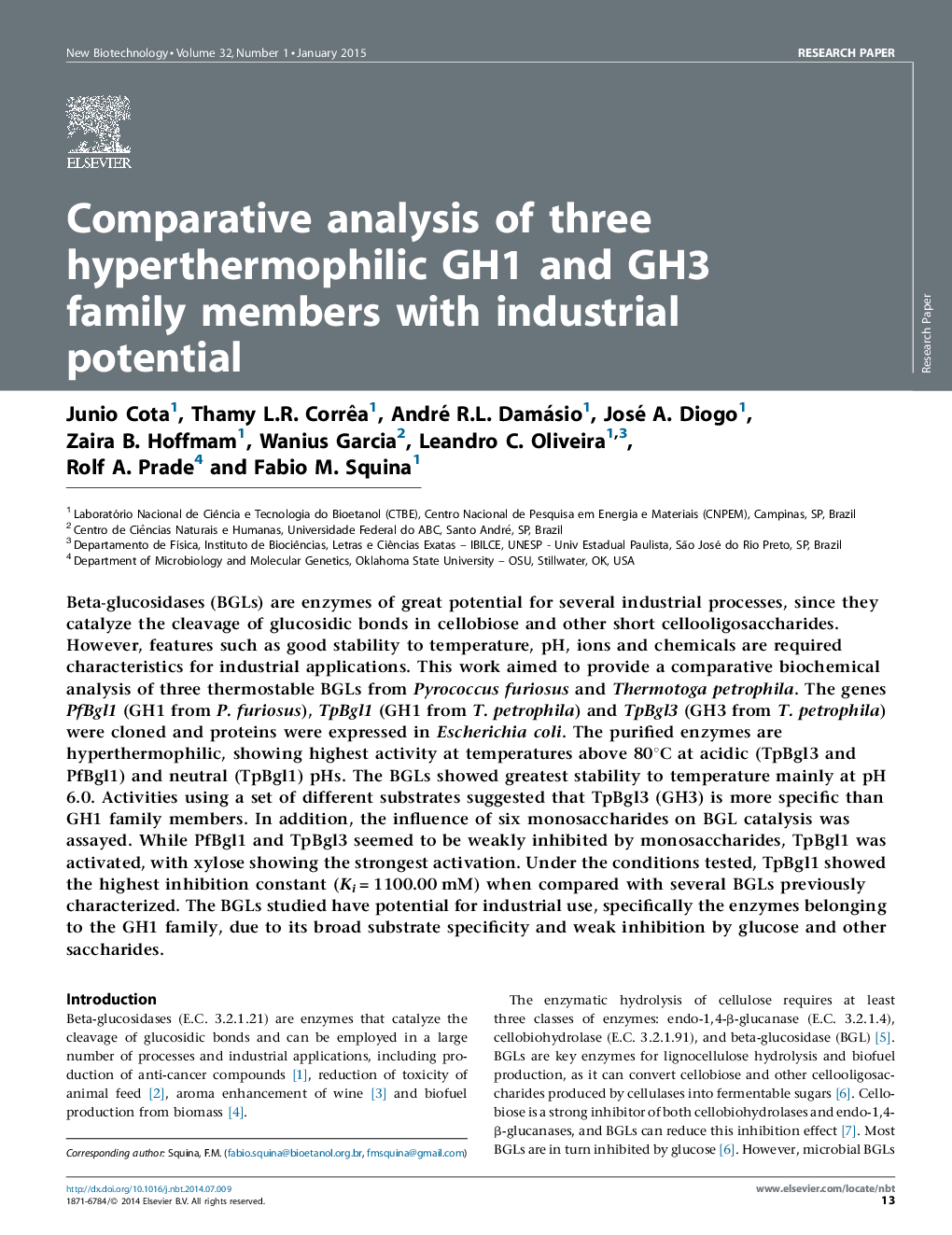 Comparative analysis of three hyperthermophilic GH1 and GH3 family members with industrial potential