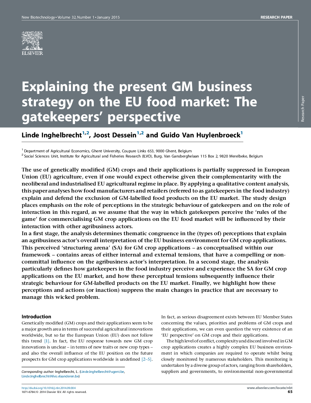 عکس صفحه اول مقاله: Explaining the present GM business strategy on the EU food market: The gatekeepers' perspective Explaining the present GM business strategy on the EU food market: The gatekeepers' perspective