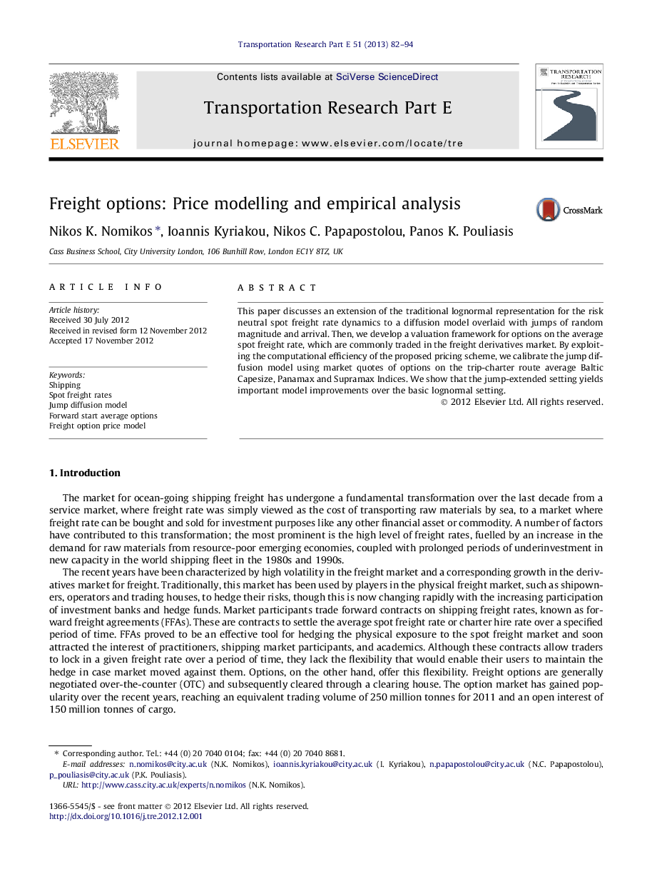 Freight options: Price modelling and empirical analysis