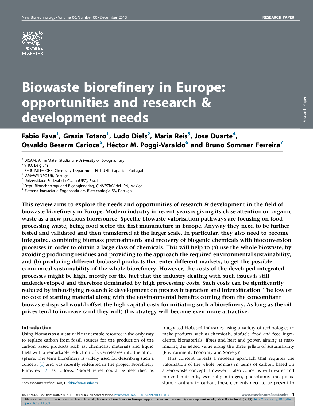 عکس صفحه اول مقاله: Biowaste biorefinery in Europe: opportunities and research & development needs Biowaste biorefinery in Europe: opportunities and research & development needs