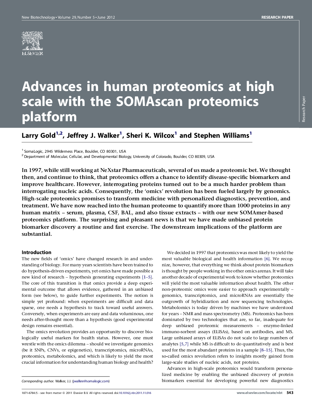 عکس صفحه اول مقاله: Advances in human proteomics at high scale with the SOMAscan proteomics platform Advances in human proteomics at high scale with the SOMAscan proteomics platform