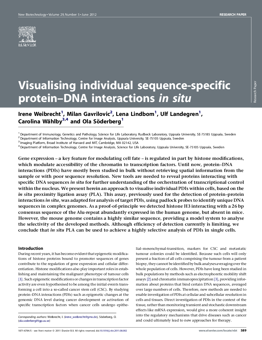 عکس صفحه اول مقاله: Visualising individual sequence-specific protein-DNA interactions in situ Visualising individual sequence-specific protein-DNA interactions in situ