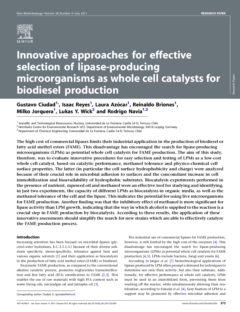 Innovative approaches for effective selection of lipase-producing microorganisms as whole cell catalysts for biodiesel production