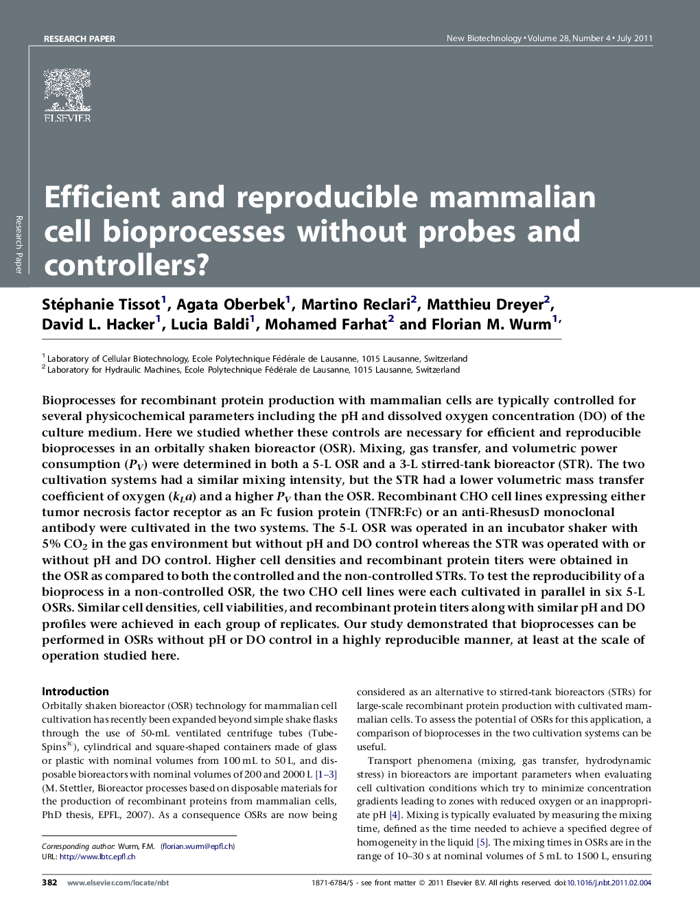 عکس صفحه اول مقاله: Efficient and reproducible mammalian cell bioprocesses without probes and controllers? Efficient and reproducible mammalian cell bioprocesses without probes and controllers?