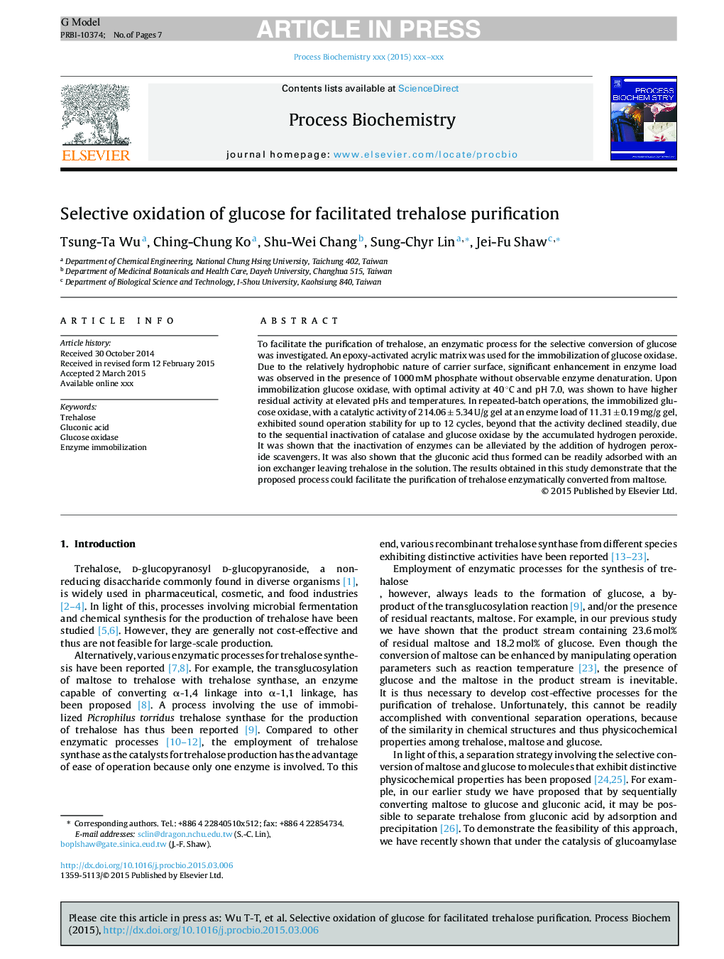 Selective oxidation of glucose for facilitated trehalose purification