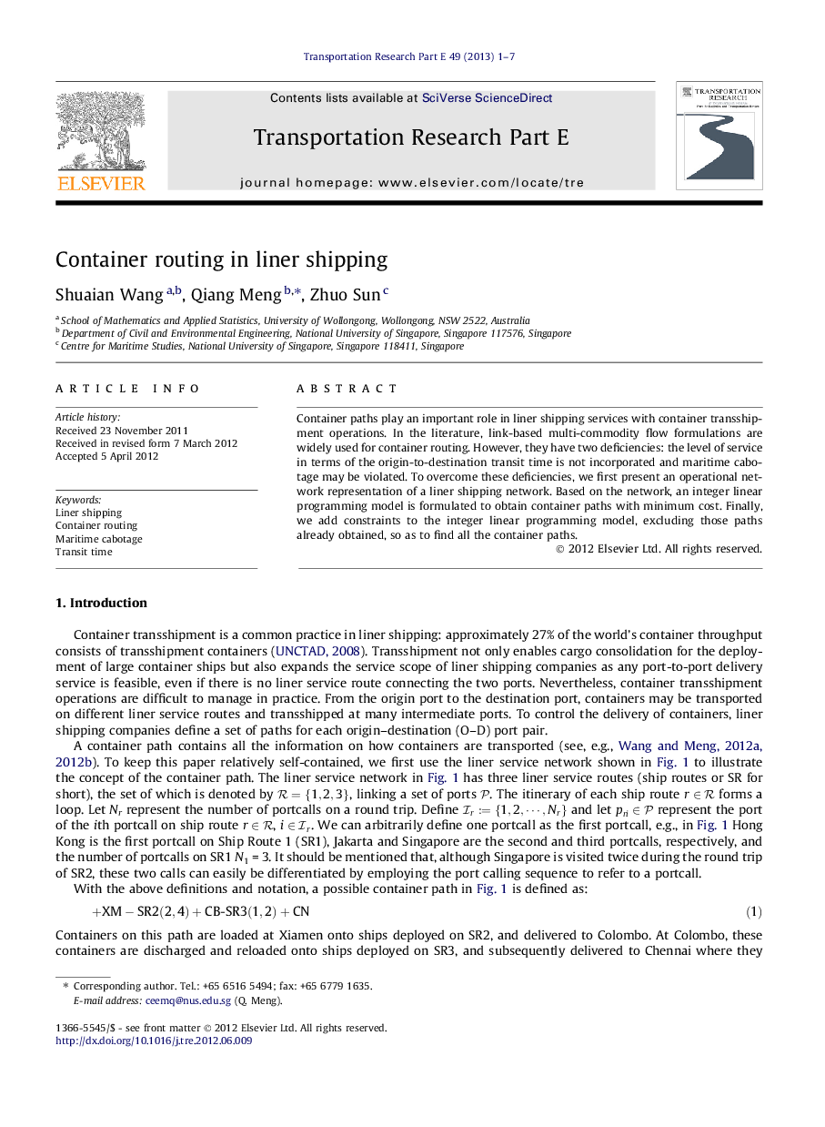 Container routing in liner shipping