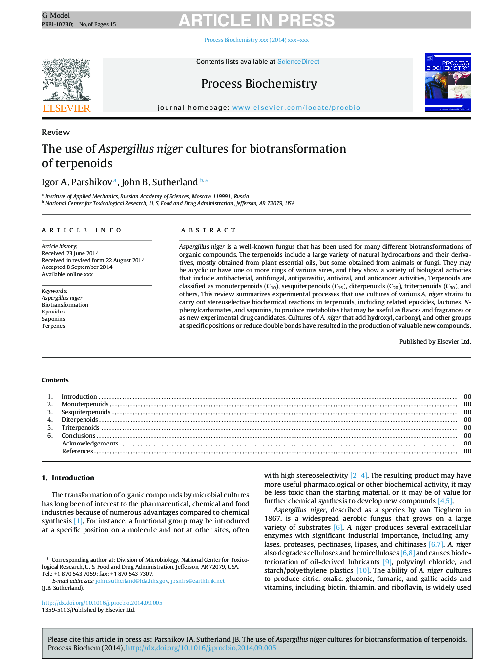 The use of Aspergillus niger cultures for biotransformation of terpenoids