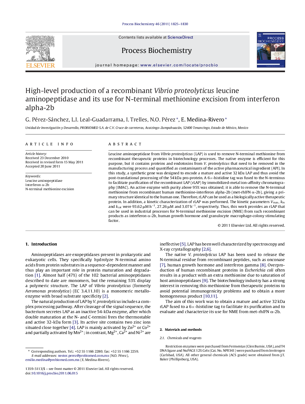 High-level production of a recombinant Vibrio proteolyticus leucine aminopeptidase and its use for N-terminal methionine excision from interferon alpha-2b