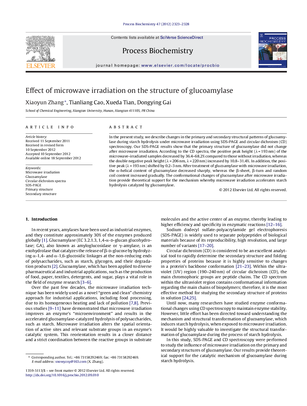 Effect of microwave irradiation on the structure of glucoamylase