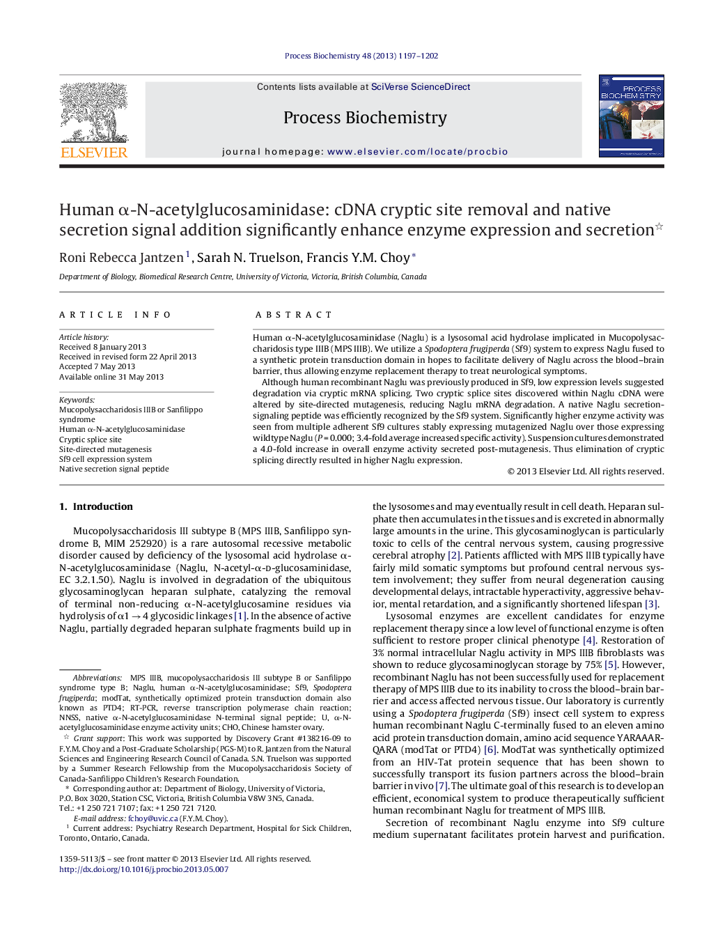 Human Î±-N-acetylglucosaminidase: cDNA cryptic site removal and native secretion signal addition significantly enhance enzyme expression and secretion