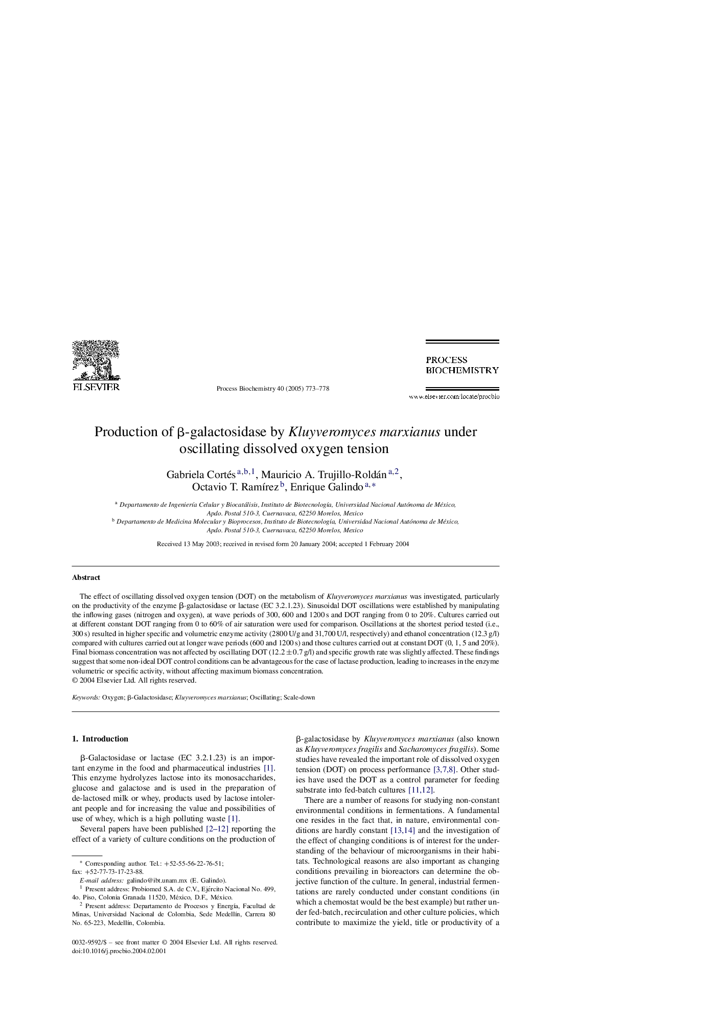 Production of Î²-galactosidase by Kluyveromyces marxianus under oscillating dissolved oxygen tension