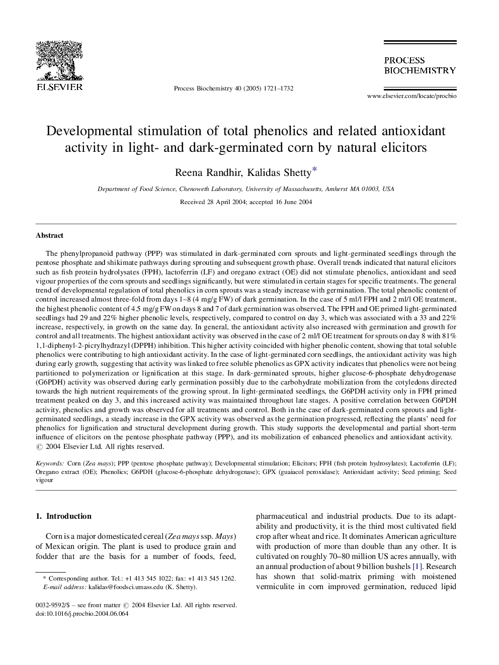 Developmental stimulation of total phenolics and related antioxidant activity in light- and dark-germinated corn by natural elicitors