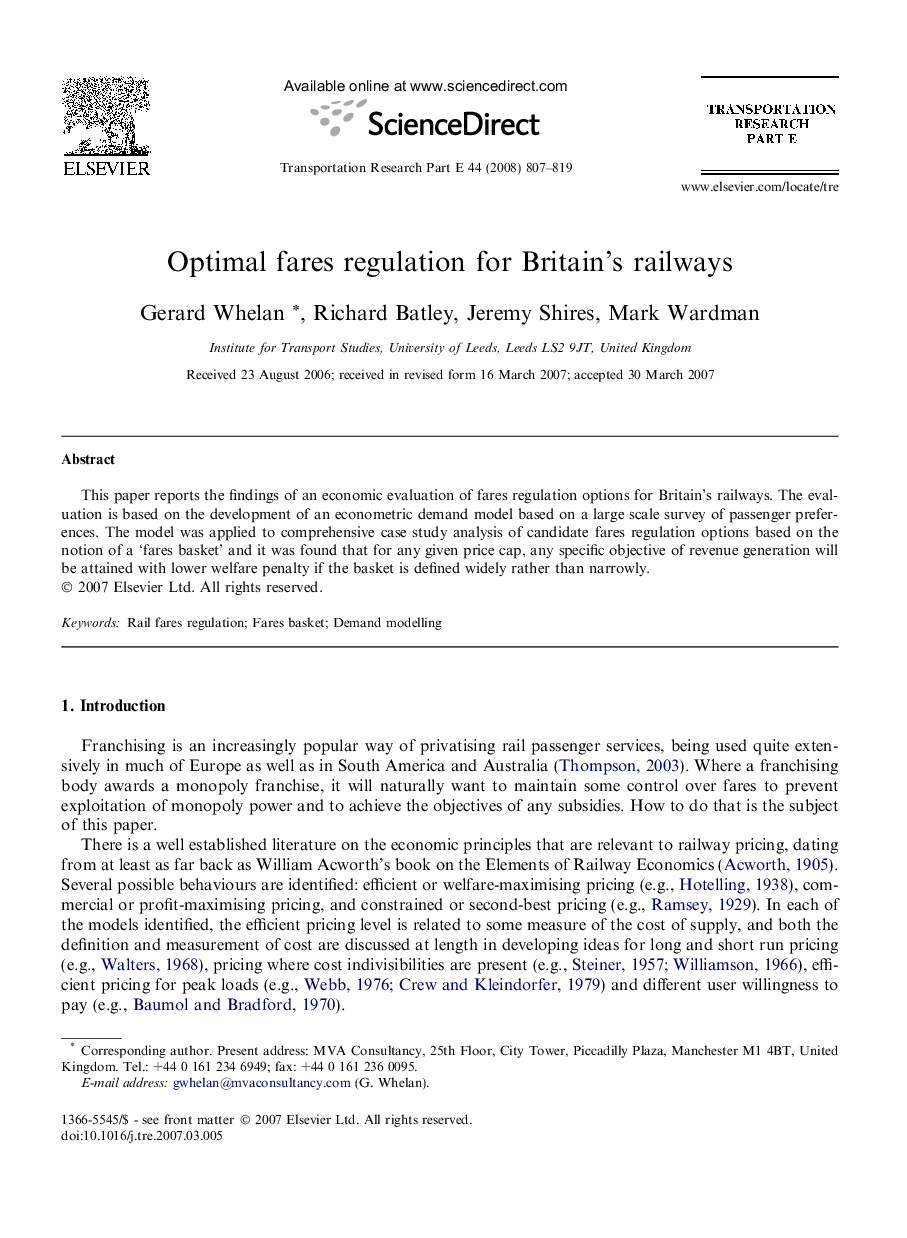 Optimal fares regulation for Britain’s railways