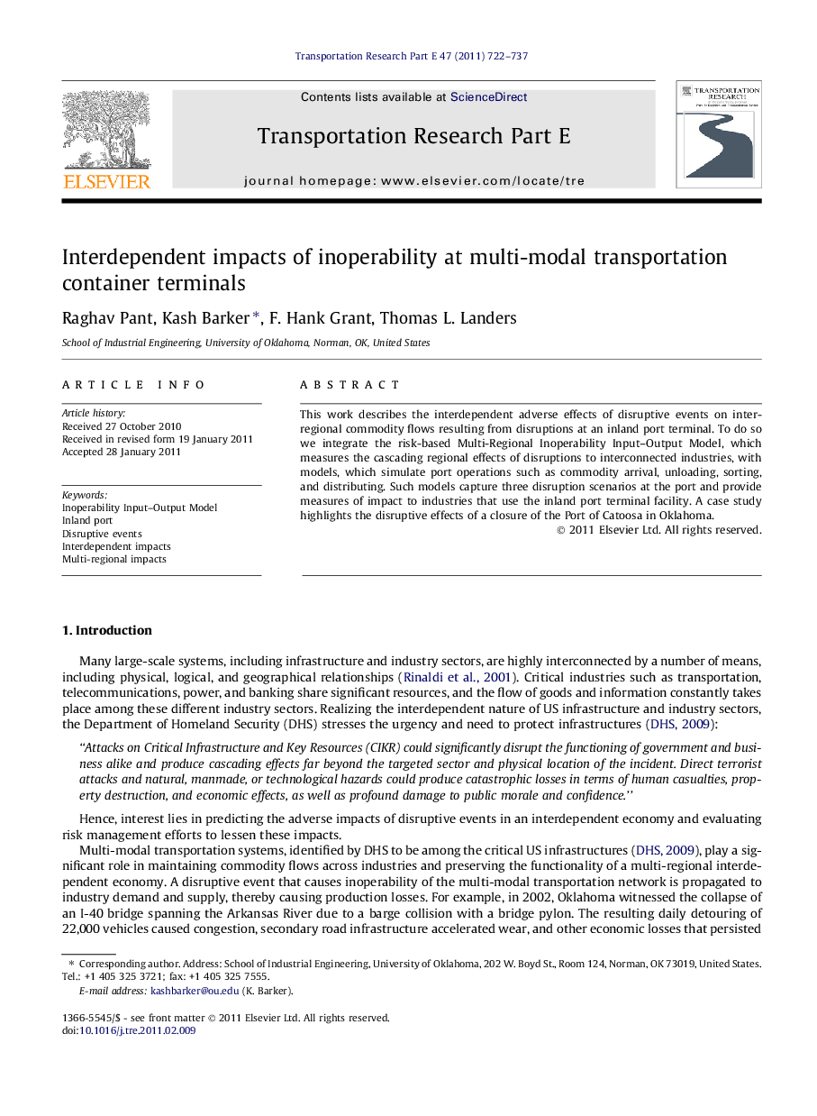 Interdependent impacts of inoperability at multi-modal transportation container terminals